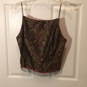 New cache paisley top size 10 with beaded fringe